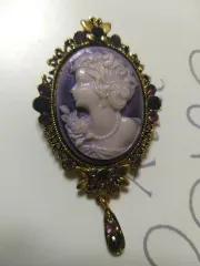 ヴィンテージ スタイル カメオ ブローチ PURPLE パープル ダイヤモンドアート 装飾