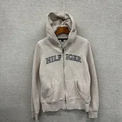トミーヒルフィガー ベージュ 刺繍 ロゴ 弱起毛 フードジップアップ S M08243