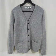 95)ユニクロ ウールカーディガン グレー 14-03