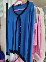 輸入ブルー バイカラー ボタン カーディガン