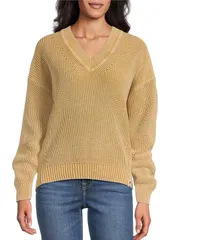 トッミーバハマ レディース アウター ニット・セーター Vネック Tommy Bahama Indigo Palmsalt Wash VNeck Long Sleeve Sweater Goldenのサムネイル