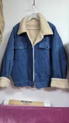 コーデュロイ デニム色 ボア裏地付き ジャケット