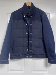 ZARA ザラ マン ネイビー デニム ダウン ミックス ジャケット