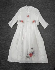 リネン 麻 ONE PIECE 花刺繍 ONE PIECE セット