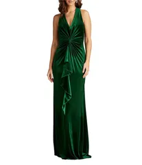 タダシショージ レディース トップス ワンピース Vネック ギャザー フリル ベルベット ノースリーブ Tadashi Shoji VNeck Ruched Ruffle Front Sleeveless Velvet Gown Pine