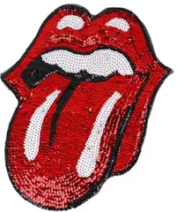 ワッペン Wappen アイロン接着 特大 きらきら オシャレ 舌 レッド 赤