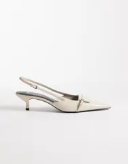 マンゴ レディース シューズ ヒール Mango buckle detail sling backitten heels in oat