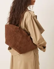 エイソス レディース バッグ スエード ASOS DESIGN vase shaped suede tote in chocolate チョコレートのサムネイル
