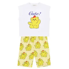 スモールミミ キュート クマ ノースリーブ ショートパンツ ロングパンツ 上下セット