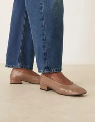 マンゴ レディース シューズ ヒール レザー Mango 100 leather heeled ballet shoes in tan タン