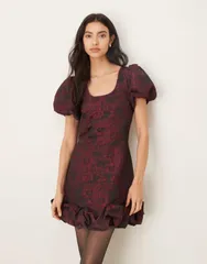 シスタージュン レディース トップス ワンピース ミニワンピース ミニ Sister Jane puff sleeve bubble hem mini dress in plum jacquard Plum プラム