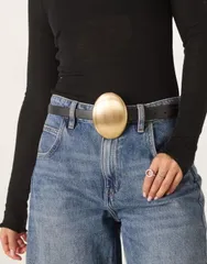 エイソス レディース アクセサリー ベルト ASOS DESIGN waist and hip belt with brushed goldtone disc buckle Black ブラックのサムネイル