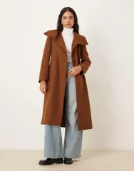 マンゴ レディース アウター コート ウール Mango wool mix tailored coat with oversized collar BROWN ブラウンのサムネイル
