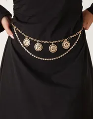 エイソス レディース アクセサリー ベルト ASOS DESIGN waist and hip chain coin belt Gold ゴールドのサムネイル