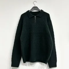 新品 ダークグリーン ケーブル編み ハーフジップ ニット