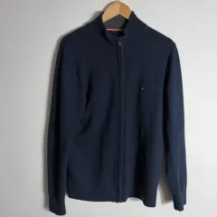 トミーヒルフィガー ネイビー ニット ジップアップ カーディガン (M)
