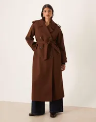 ヴィラ レディース アウター コート ウール VILA heavyweight wool trench coat in chocolate Carafe ブラウン