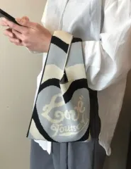 ハート柄 ニットバッグ