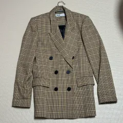 ZARA チェック ダブル ジャケット XS (55)