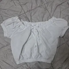 オフショルダー パフ 夏 クロップド ブラウス 白