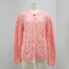 ベビーピンク ケーブル編み 冬 カーディガン 日本 ヴィンテージ