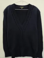 クラシック ネイビー ケイブル Vネック セーター ウール100