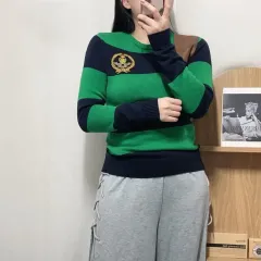 正規品 ポロ グリーン ネイビー ロゴパッチ ボーダー柄 ニット M