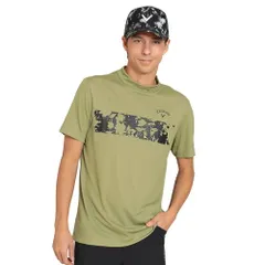 新品 [キャロウェイ] メンズ 半袖 モックネックシャツ (フラワープリント・吸汗速乾性) / ゴルフ インナー / C24134125 1181_カーキ M