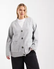 ヴェロモーダ レディース アウター カーディガン ニット Vero Moda Curve boxy knit cardigan with pockets in light gray melange Light Gray Melange グレー