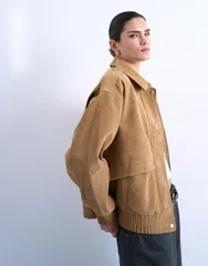 トップショップ レディース アウター ジャケット・ブルゾン スエード Topshop faux suede oversized bomber jacket in tan タンのサムネイル