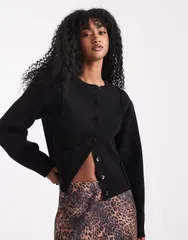 エイソス レディース アウター カーディガン クルーネック ニット ASOS DESIGN structured compact knit waisted crew neck cardigan Blaのサムネイル
