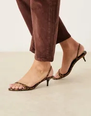 マンゴ レディース シューズ サンダル プリント ミニ ヒール Mango minimalist slingback heeled sandals in leopard print BROWN ブラウのサムネイル