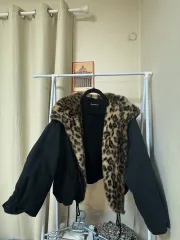 ヒョウ柄 オーバーサイズ ファー ブラック アウター