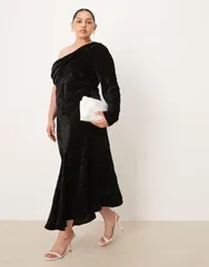 エイソス レディース トップス ワンピース アシンメトリー マキシワンピース ドレープ ベルベット マキシ ASOS Curve ASOS DESIGN Curve velvet asymmetric draped maxi dress Black ブラック
