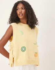 エイソス レディース トップス タンクトップ ニット ASOS DESIGN knit tank top with fruit embroidery in buttermilk Buttermilkのサムネイル