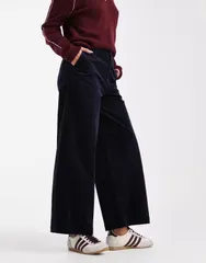 エイソス レディース ボトムス カジュアルパンツ ワイドレッグ コーデュロイ パンツ アンクル ASOS DESIGN corduroy wide leg ankle grazer pants Navy ネイビー