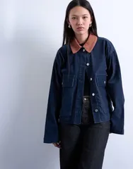 トップショップ レディース アウター ジャケット・ブルゾン コーデュロイ コントラスト ジャケット Topshop cut corduroy jacket with contrast corduroyのサムネイル