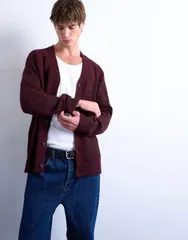 トップマン メンズ アウター カーディガン Vネック Topman oversized v neck cardigan Burgundy バーガンディのサムネイル