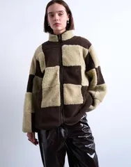 トップショップ レディース アウター ジャケット・ブルゾン キルティング フリース ジャケット Topshop teddy checkerboard fleece jacket with quilteのサムネイル