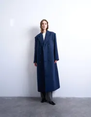 トップショップ レディース アウター コート ウール Topshop double breasted mensy overcoat with wool navy ネイビー