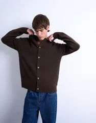 トップマン メンズ アウター カーディガン クルーネック Topman crew neck cardigan BROWN ブラウンのサムネイル