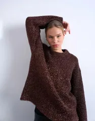 トップショップ レディース アウター ニット・セーター セーター ニット Topshop knit tinsel wide sleeves sweater Brown ブラウン