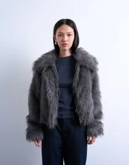 トップショップ レディース アウター コート ジャケット Topshop faux fur zip up bomber jacket Gray グレーのサムネイル