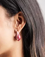 アクセサライズ レディース アクセサリー ピアス・イヤリング Accessorize enamel metal drop curve earrings Burgundy バーガンディのサムネイル