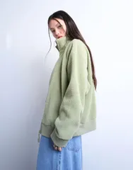 トップショップ レディース アウター カーディガン フルジップ Topshop borg funnel zip through GREEN グリーンのサムネイル