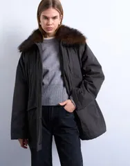 トップショップ レディース アウター ジャケット・ブルゾン Topshop waxy shacket with fauxfur collar in chocolate chocolate チョコレートのサムネイル