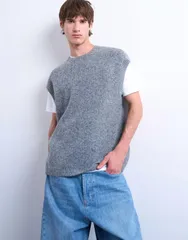 トップマン メンズ アウター ニット・セーター オーバーサイズフィット クルーネック ニット Topman oversized fit knit crew neck tank top in charcoal CHARCOAL チャコール