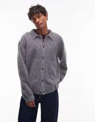 トップマン メンズ アウター カーディガン オーバーサイズフィット Topman oversized fit button up cardigan in charcoal Charcoal チャコールのサムネイル