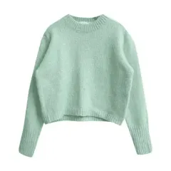 ミント/PURPLE クロップド セーター