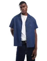 アナザーインフルエンス メンズ トップス シャツ デニム Another Influence revere collar boxy denim shirt in indigo Indigo blueのサムネイル